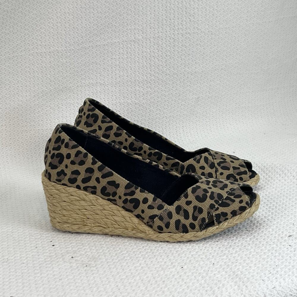 Lauren Ralph Lauren Cecilia BB Leopard Peep Toe Espadrille Wedges Women 8 B - Picture 2 of 10